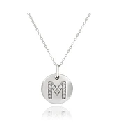 Suzy Levian Sterling Silver Cubic Zirconia Letter Initial Disc Pendant