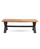 Streamdale Furniture Acacia Wood And Iron X-Cross Picnic Bench: Durable, Stylish, And Perfect For Patios