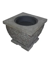 Simplie Fun 32" Mgo Light-Weight Concrete Wood Burning Square Fire Pit, Grey