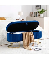 Streamdale Furniture Storage Bench Bedroom Bench, Velvet Oval Upholstered End of Bed Bench with Golden Metal Legs,50" Modern Storage Ottoman Bench for