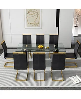 Streamdale Furniture Table and chair set, large modern minimalist rectangular glass table, can accommodate 6