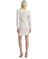 Dkny Women's Ruched-Front Long-Sleeve V-Neck Zipper Dress