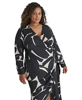 Dkny Plus Printed Side-Wrap Long-Sleeve Midi Dress