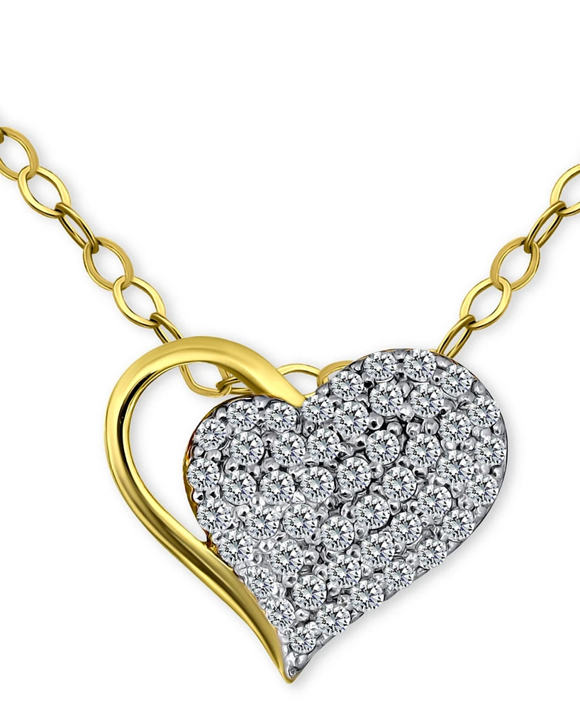 Giani Bernini Cubic Zirconia Pave Heart Pendant Necklace in Sterling Silver & 18k Gold-Plated, 16" + 2" extender, Created for Macy's