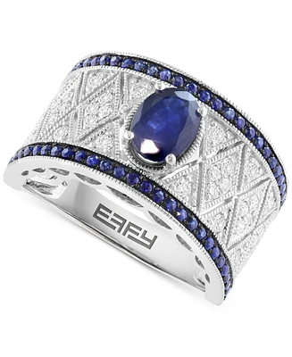 Effy Collection Diamond (3/8 ct. t.w.) & Sapphire (1-1/4 ct. t.w.) Ring in Sterling Silver