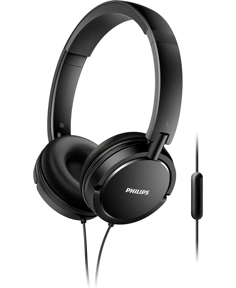 Philips Wired Headphones Flat Folding, 32mm Drivers, In-Line Microphone, Lightweight, Comfortable Fit, 3.5mm Jack - Black