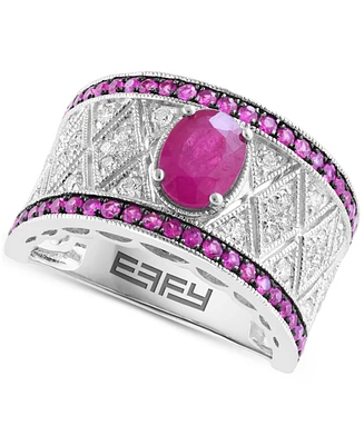 Effy Collection Diamond (3/8 ct. t.w.) & Sapphire (1-1/4 Ring Sterling Silver (Also Ruby)
