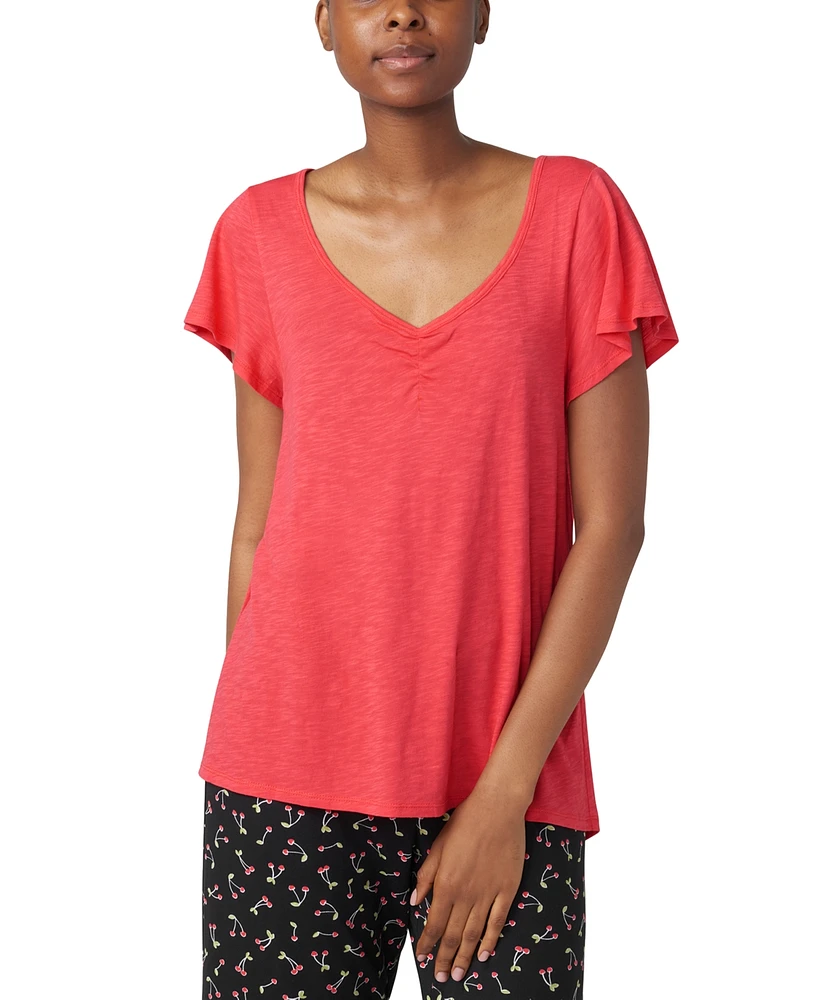 Hue Women's Solid Short-Sleeve Shirred Pajama Tee