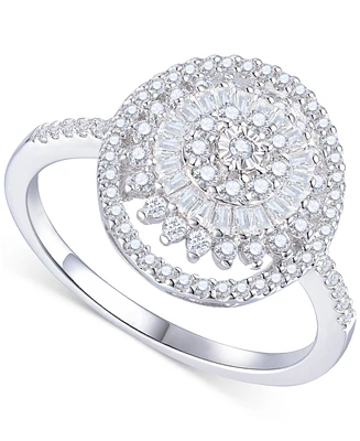 Diamond Round & Baguette Halo Cluster Ring (1/2 ct. t.w.) in 10k White Gold