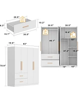 Famapy White 4-Door Big Wardrobe Armoires with Hanging Rods, 2-Drawer