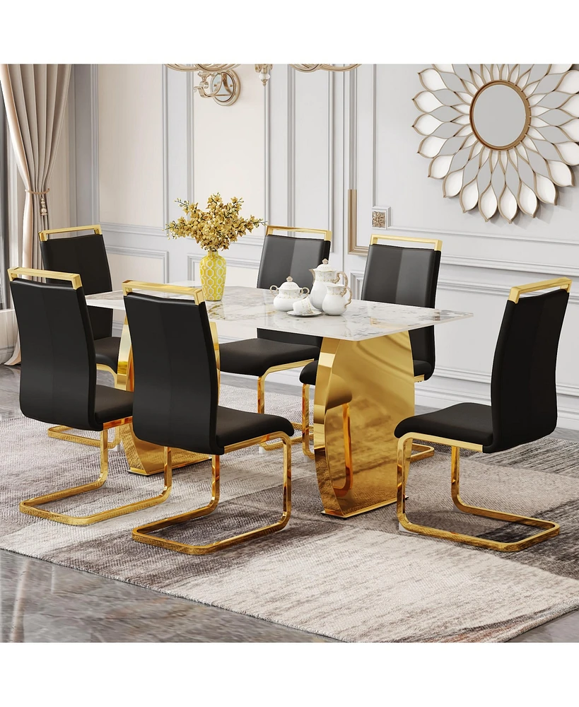 Streamdale Furniture Table and chair set, rock plate table top, gold metal table legs, stable and beautiful