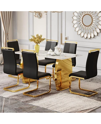 Streamdale Furniture Table and chair set, rock plate table top, gold metal table legs, stable and beautiful