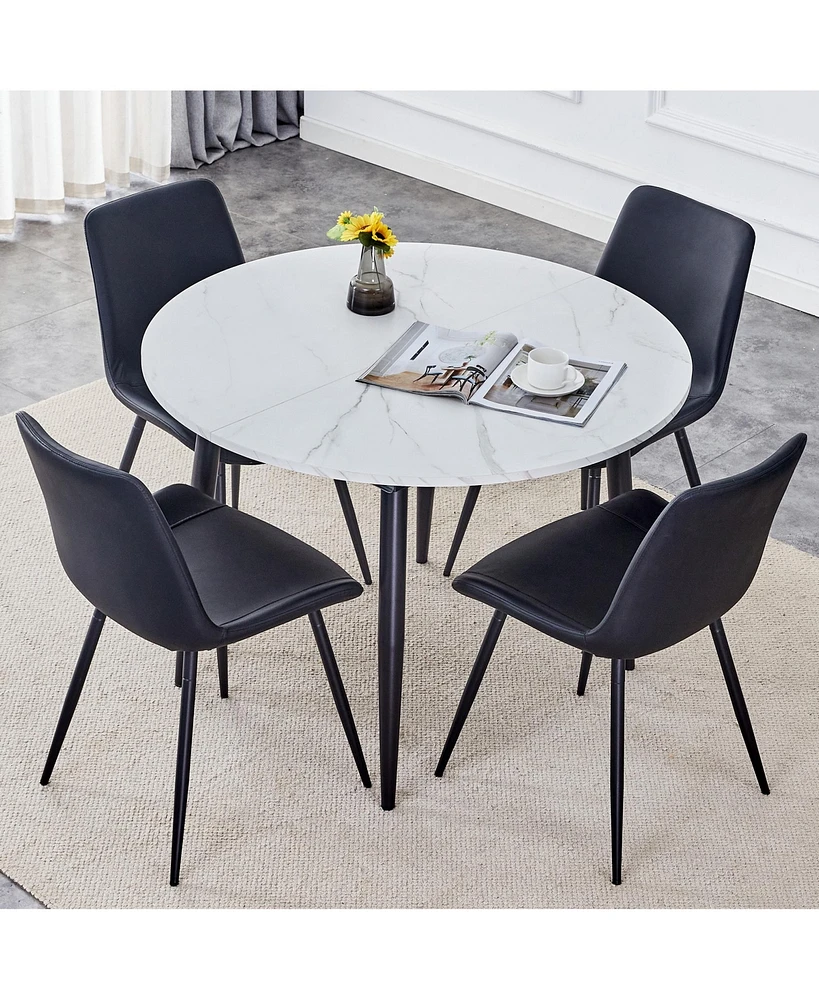 Streamdale Furniture Table and chair set.Modern Extendable Mdf Dining Table.The table has a telescopic design