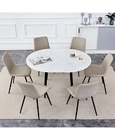 Streamdale Furniture Table and chair set.Modern Extendable Mdf Dining Table.The table has a telescopic design, suitable for gatherings of different si