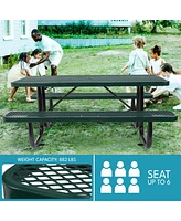 6 ft. Rectangular Outdoor Steel Picnic Table with umbrella pole in Green