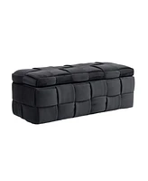 Storage Ottoman, Bedroom End Bench, Upholstered Fabric Storage Ottoman with Safety Hinge, Entryway Padded Footstool