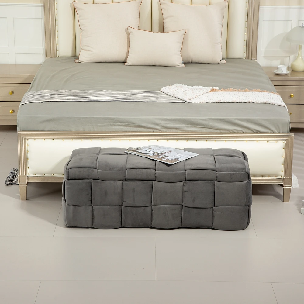 Storage Ottoman, Bedroom End Bench, Upholstered Fabric Storage Ottoman with Safety Hinge, Entryway Padded Footstool, Ottoman Bench for Living Room & B