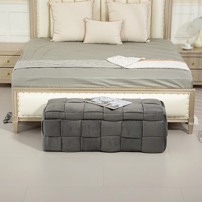 Storage Ottoman, Bedroom End Bench, Upholstered Fabric Storage Ottoman with Safety Hinge, Entryway Padded Footstool, Ottoman Bench for Living Room & B