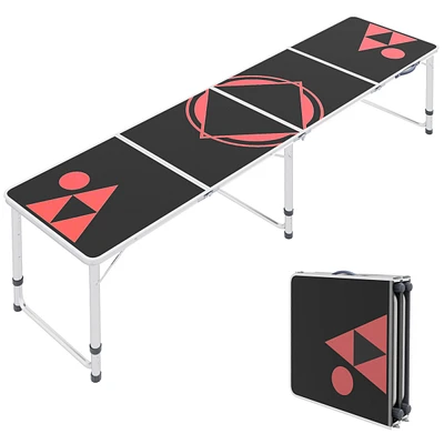 Streamdale Furniture 8ft Portable Beer Pong Table with Adjustable Legs, Folding Camping Table, Aluminum Picnic Table, for Party, Travel, Bbq, Beach, B