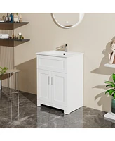 Goodyo 24" Sink Bathroom Vanity Laundry Cabinet Combo, White