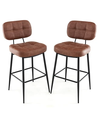 Costway Set of 2 Bar Stools with Padded Seat Footrest & Metal Legs Pu Leather for Kitchen