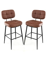 Costway Set of Bar Stools with Padded Seat Footrest & Metal Legs Pu Leather for Kitchen