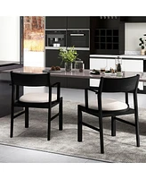 Gymax Dining Chair w/ Arms Set of 4 Modern Kitchen Chairs w/ Contoured Backrest Black & Cream