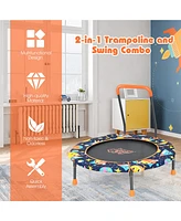 Costway 36''Convertible Swing & Trampoline Set Toddler Kids Fitness Rebounder
