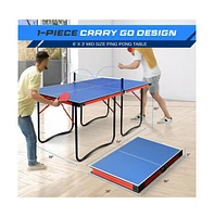 SereneLife Foldable Table Tennis Table with Single Player Playback Mode, Net, and Post