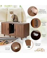 Sugift 2 Doors Cat Litter Box Enclosure with Winding Entry and Scratching Board