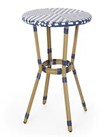 Streamdale Furniture Outdoor Aluminum 3 Piece French Bistro Set, Navy Blue, White, With Bamboo Finish