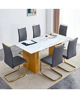 Streamdale Furniture Table and chair set.Large modern rectangular table with 0.4 inch patterned glass tabletop and large Mdf table legs.Comes with 6 c