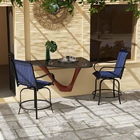 Outdoor Bar Stools with Armrests, Set of 2 360 Swivel Bar Height Patio Chairs with High-Density Mesh Fabric, Steel Frame Dining Chairs for Balcony, Po