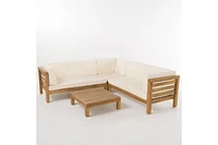 Oana Outdoor Wooden Sectional Set With Cushions, Beige