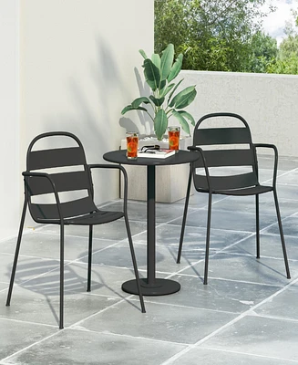 Simplie Fun Modern Bistro Set: Curved Frames, Open Slats, Round Table, Matte Finish