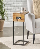 Streamdale Furniture Modern Industrial C-Table With Metal Frame, Mango Wood Top, And Charging Ports