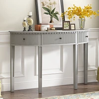 Simplie Fun Distinctive Features of Pine Veneer Console Table with Vertical Stripe Drawer Fronts and Four Legs