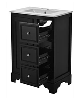 30-inch bathroom vanity with sink, modern elegant bathroom storage cabinet with 3 drawers and adjustable shelves