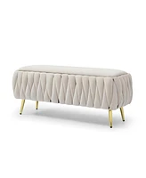 Streamdale Furniture Oval Storage Bench with Gold Legs, Velvet Fabric Upholstered Ottoman Storage Benches for Bedroom End of Bed, Sherpa Fabric Bench