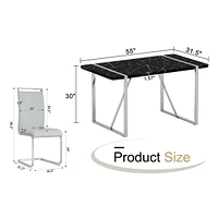 Simplie Fun Table and chair set.a rustic industrial rectangular Mdf black dining table with Mdf desktop and electroplated silver metal legs.Paired wit