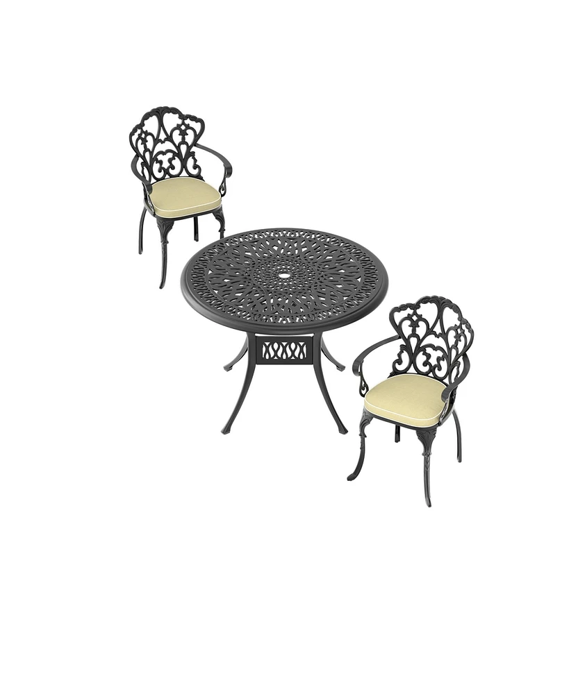 Streamdale Furniture (Cushions In Random Colors)3-Piece Set Of Cast Aluminum Patio Furniture With Cushions