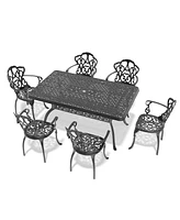 Simplie Fun (Cushions In Random Colors)7-Piece Set Of Cast Aluminum Patio Furniture With Cushions