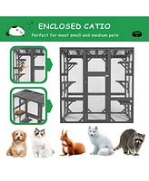 Streamdale Furniture Catio Outdoor Cat Enclosure Cat House Wooden Cat Cage Large Feral Cat Shelter for Mulitiple Cats with Six Platforms, Large Enter