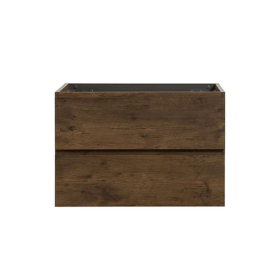 Wall mount cabinet Without basin, Walnut color, With two drawers, Pre-assembled