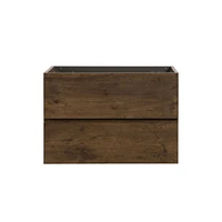 Wall mount cabinet Without basin, Walnut color, With two drawers, Pre-assembled