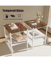 Simplie Fun Set of 2 Rectangle End Table, Tempered Glass Tabletop with Mdf layer, Modern Table for Living Room