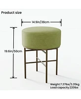 Simplie Fun 2 pcs Round Cushioned Vanity Stool, Linen Upholstered Vanity Stool for Makeup Room, Modern Soft Stool for Bar and Dining, Ottoman Footrest