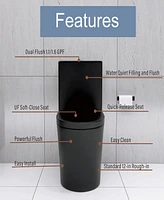 Matte Black Elongated One Piece Toilet Dual Flush 1.1/1.6 Gpf Water Saving Map 1000g, Matte Black