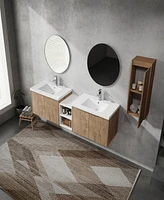72" Wall-Mounted Bathroom Vanity With Sink and Side Cabinet, Soft Close Doors