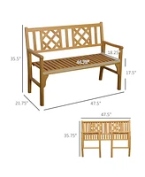 Simplie Fun 4FT Wooden Outdoor Garden Bench for 2, Portable Folding Loveseat 2-Seater Chair with Backrest, Armrests and Slat Seat, Natural